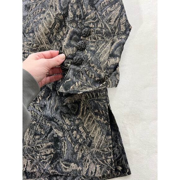 Caroline Rose Vintage Grey Gold Metallic Jacquard Blazer Womens Medium Romantic - Picture 5 of 6